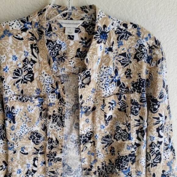 Christopher & Banks Linen/Rayon Blend Jacket Blazer Floral size S Resort Boho - Picture 11 of 12